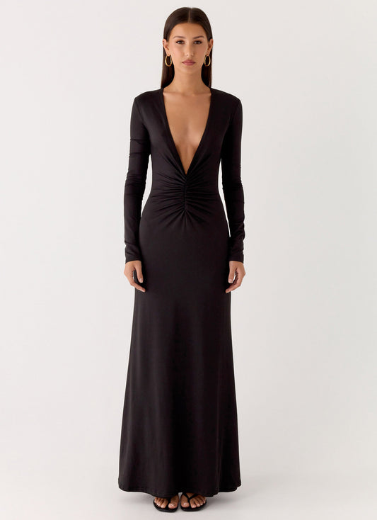 Palm Haze Maxi Dress - Black