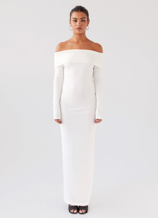 Alexandra Off Shoulder Knit Maxi Dress - Ivory