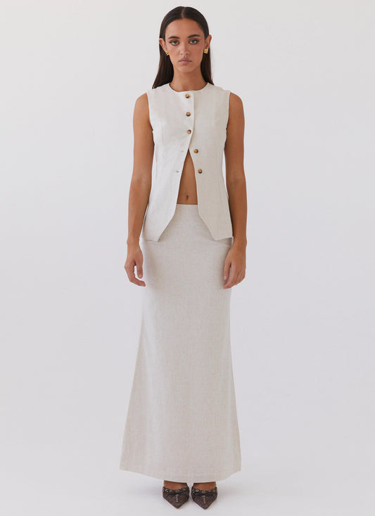 Born For Bordeaux Linen Midi Skirt - Oatmeal