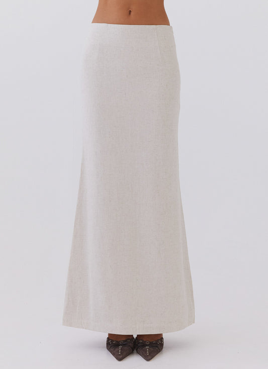 Born For Bordeaux Linen Midi Skirt - Oatmeal
