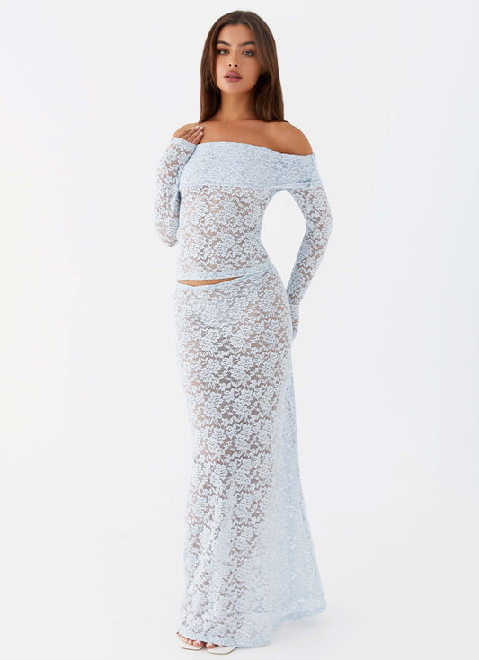 Zephyra Lace Maxi Skirt - Blue Cloud
