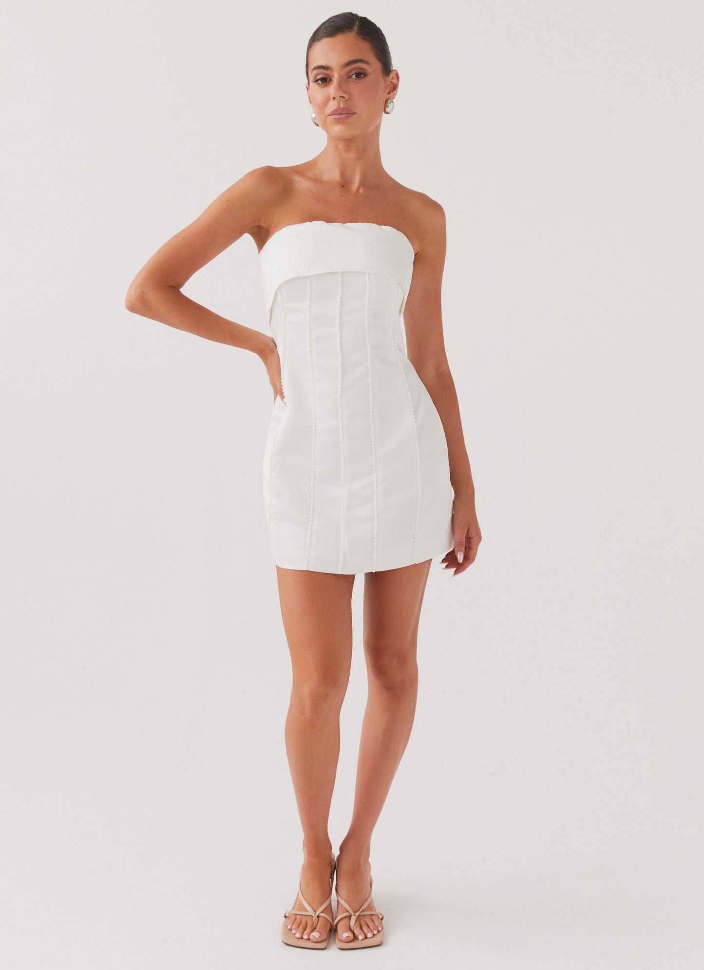 Bombshell Tube Mini Dress - White Pearl