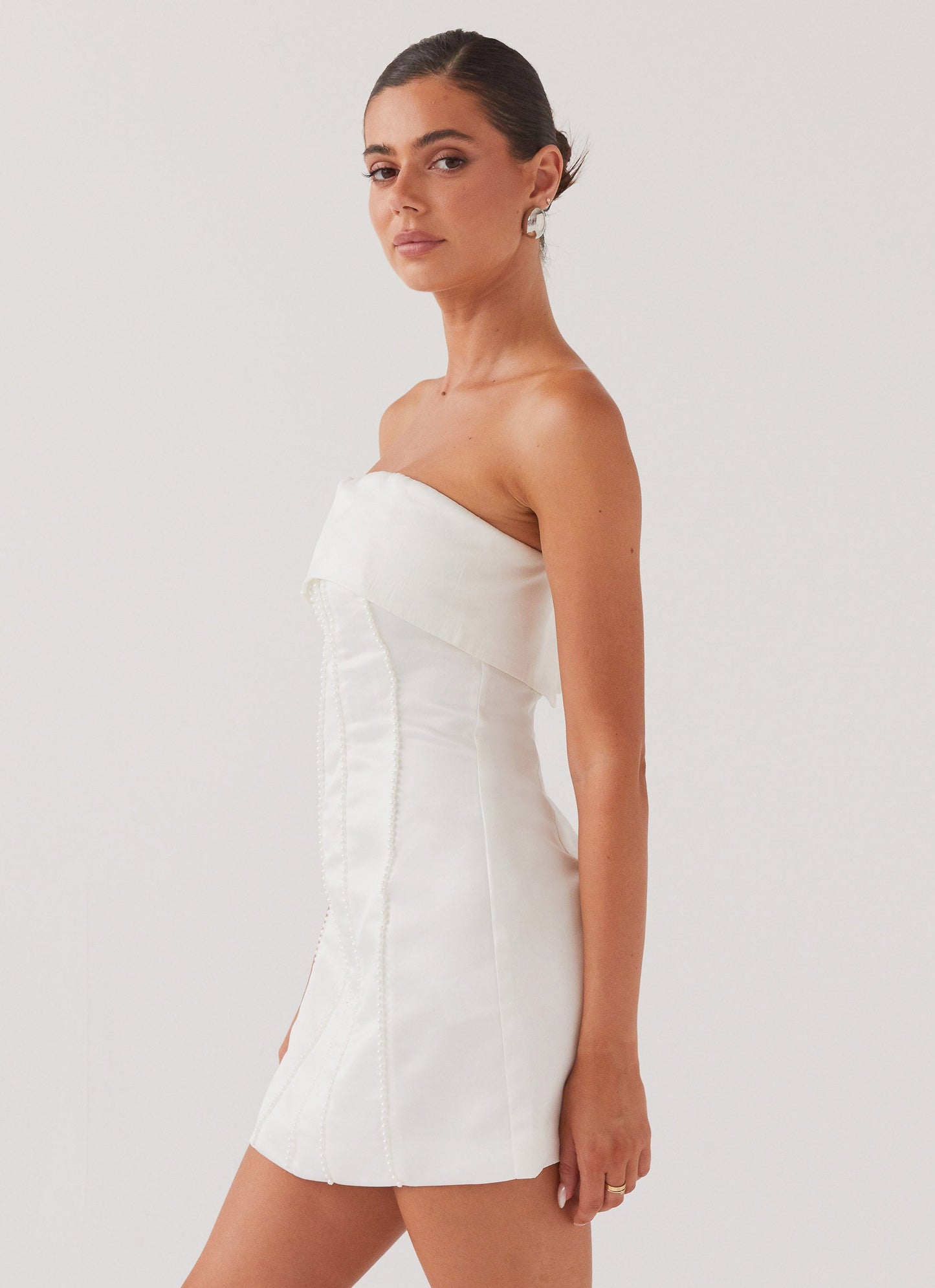 Bombshell Tube Mini Dress - White Pearl