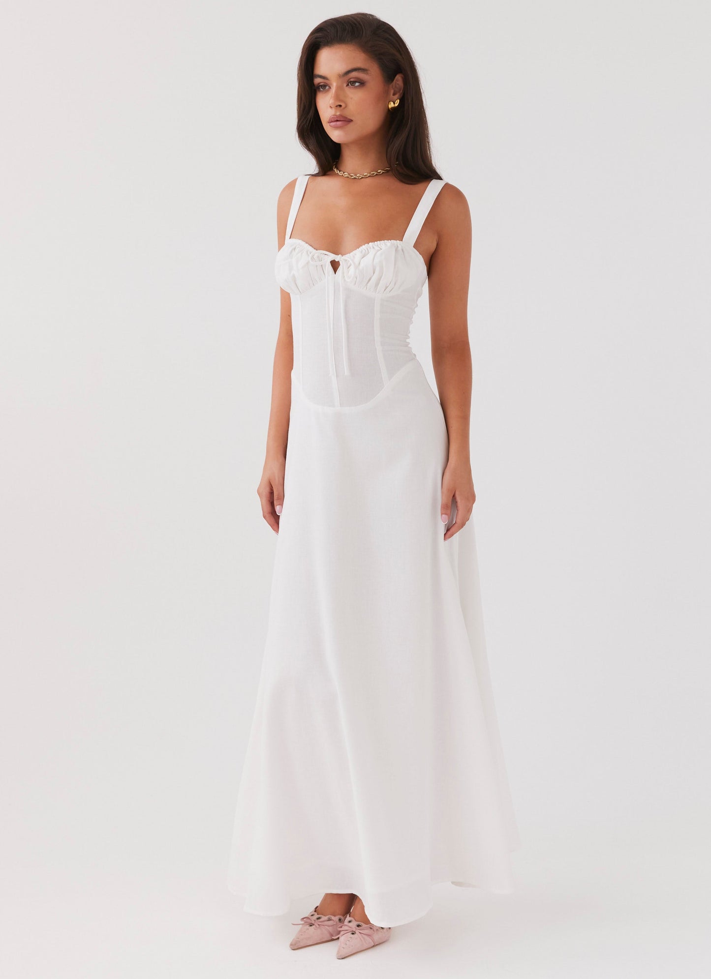 Lucie Linen Maxi Dress - White