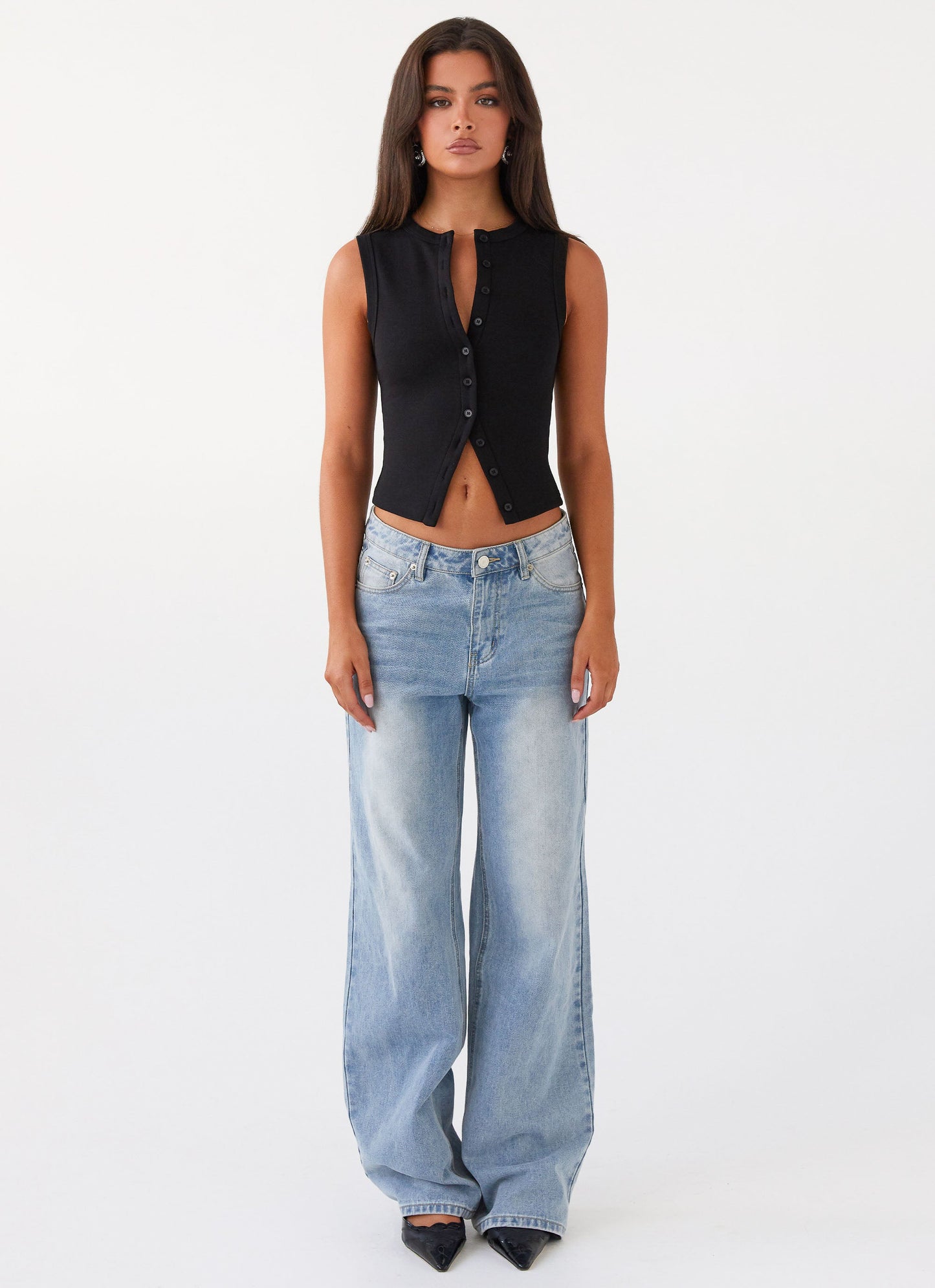 Blair Buttoned Tank Top - Black