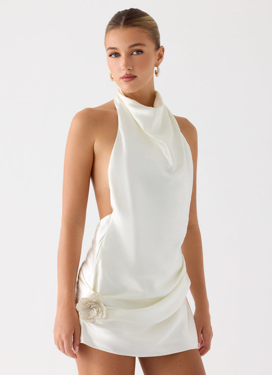 Play It Out Cowl Mini Dress - Ivory