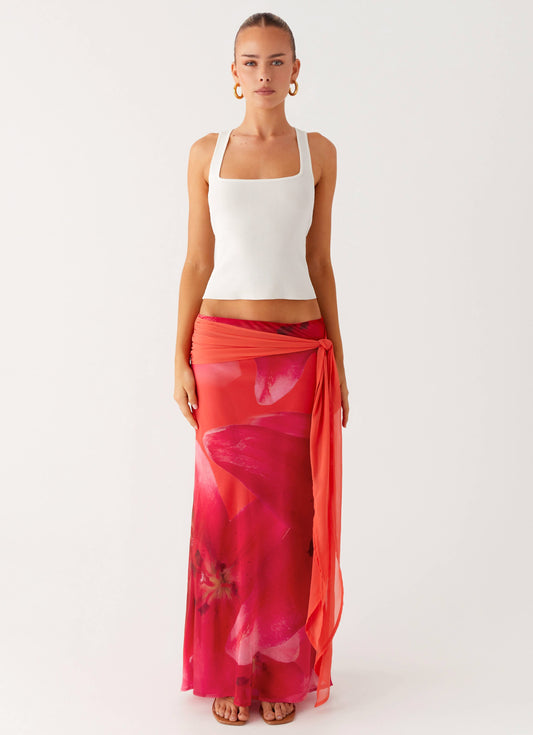 Raya Maxi Skirt - Peach Watermelon Flower