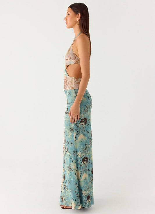 Rebel Beaded Maxi Dress - Aqua Blur