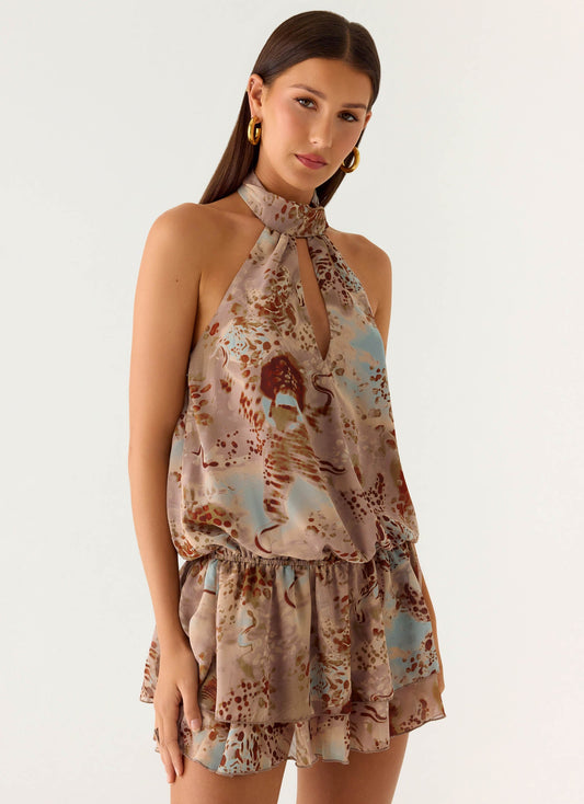 Rhodanthe Drop Waist Mini Dress - Desert Blur