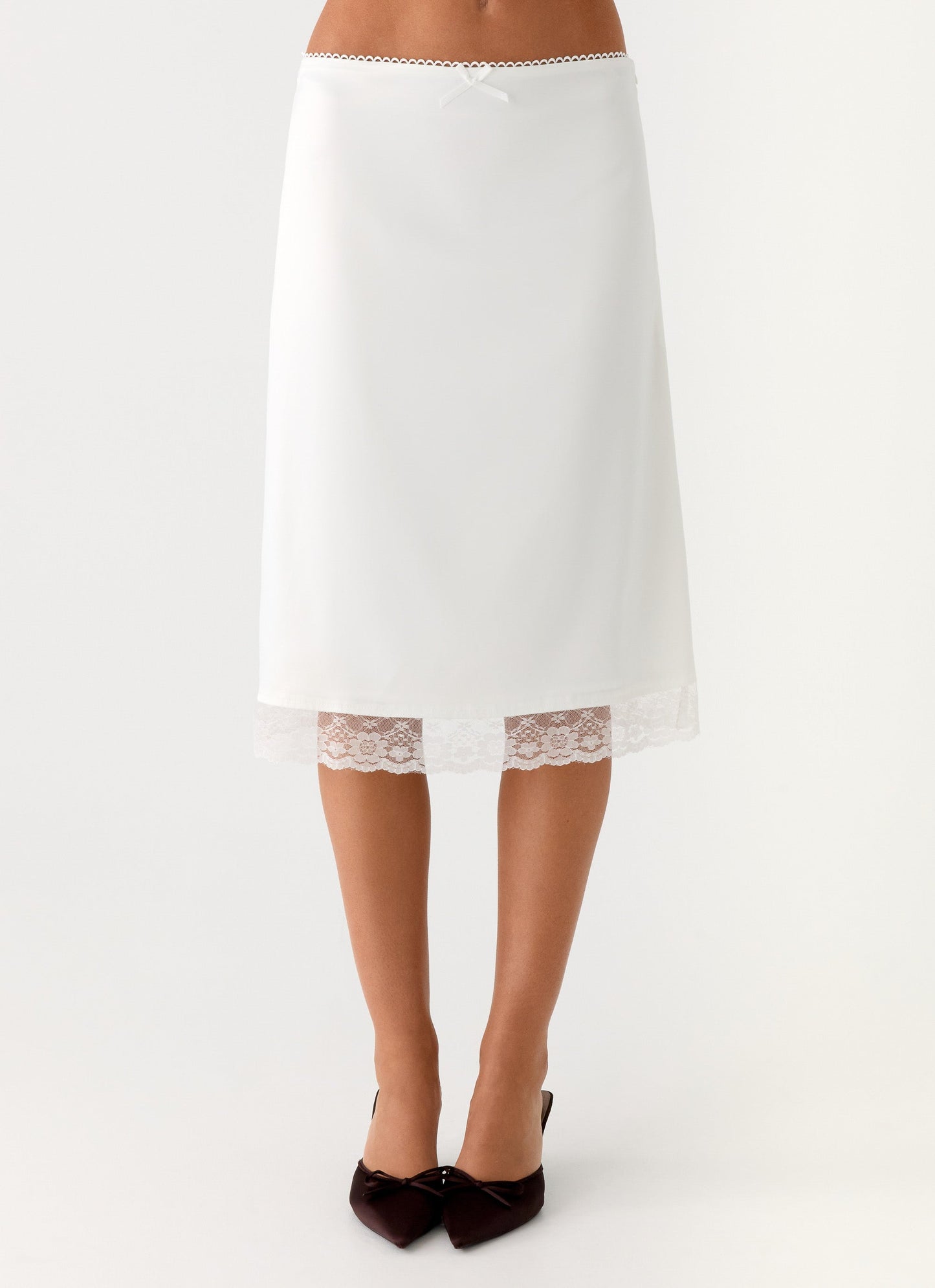 Rina Low Rise Satin Midi Skirt - White