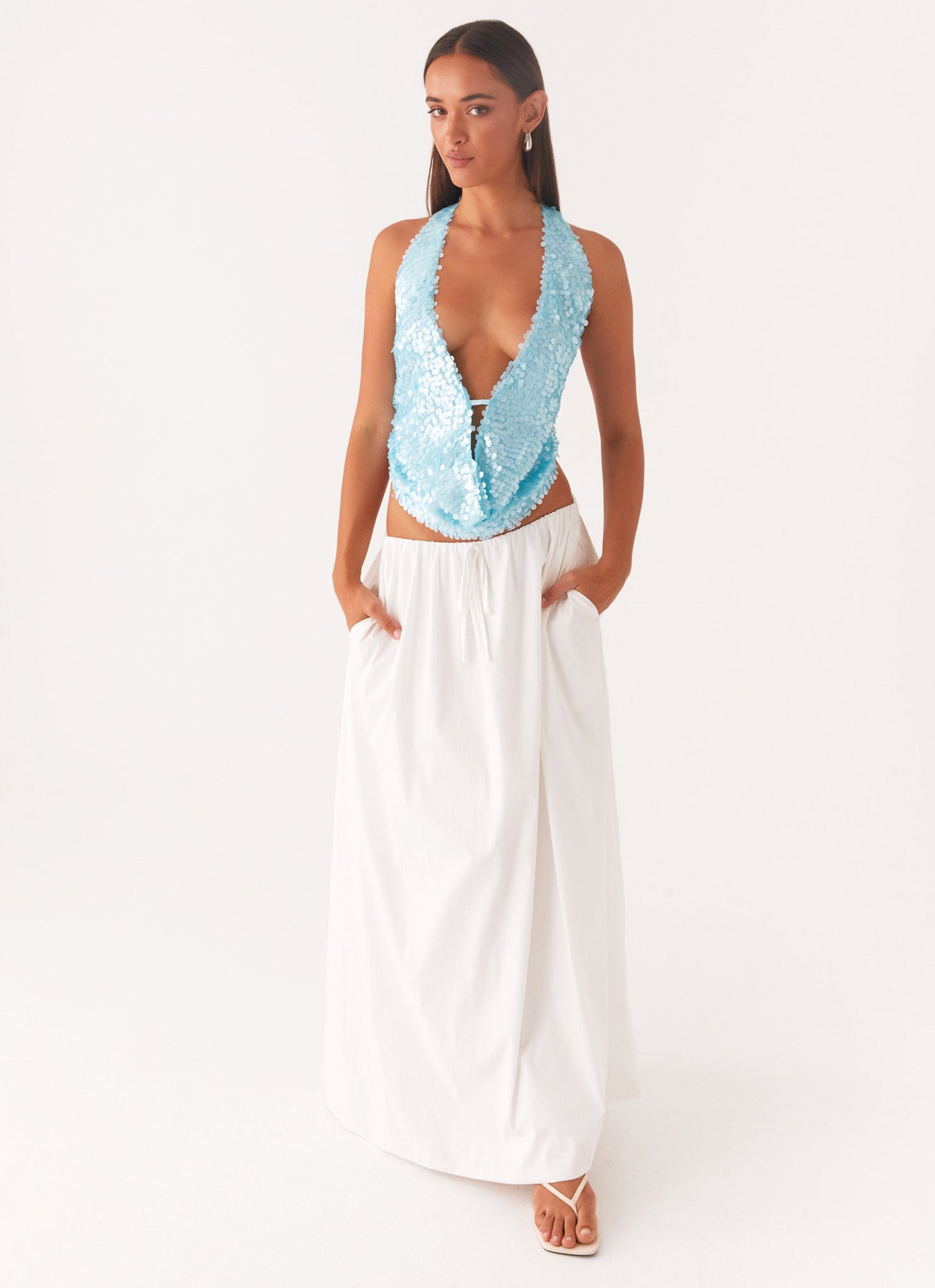 Rio Dreams Cowl Neck Halter Top - Turquoise