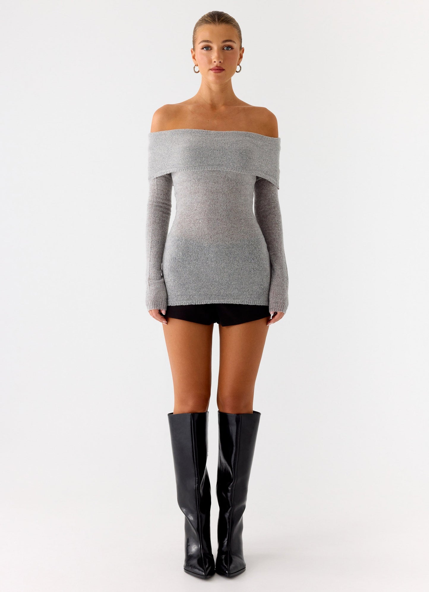 Romeo Bardot Knit Top - Grey