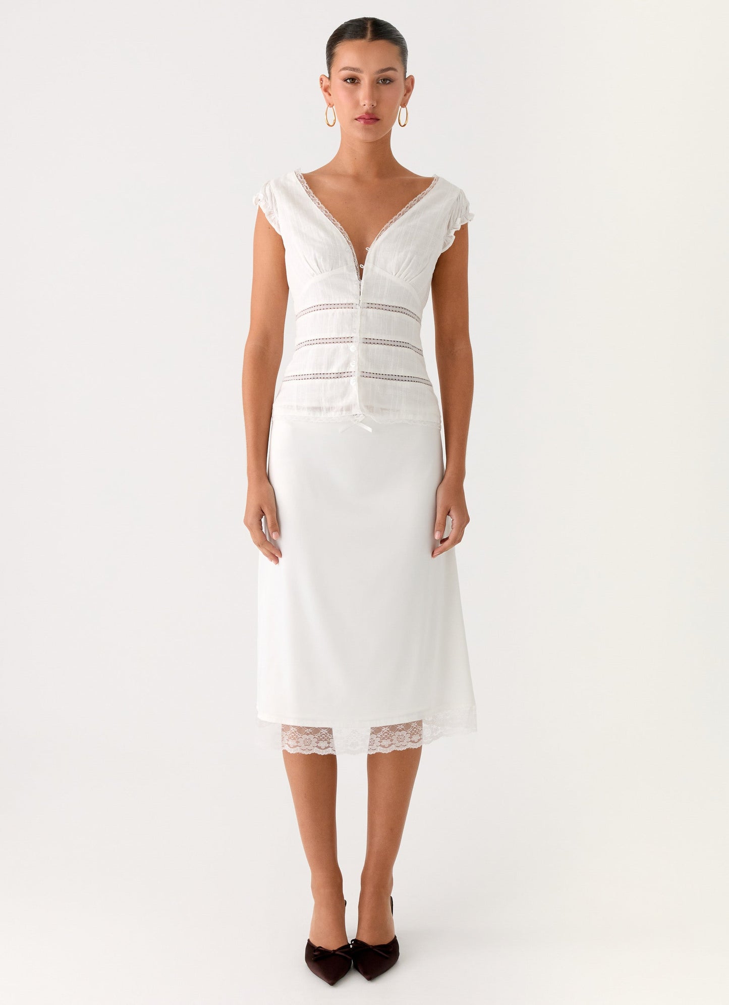 Ruann Lace Trim Top - White