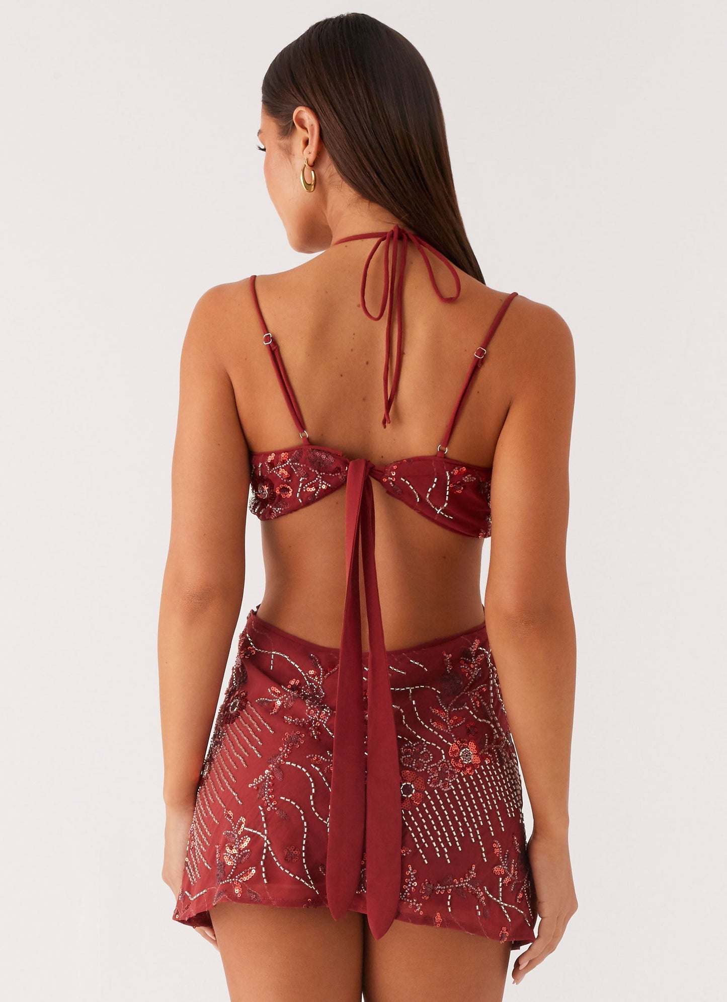 Sahara Nights Beaded Mini Dress - Rust