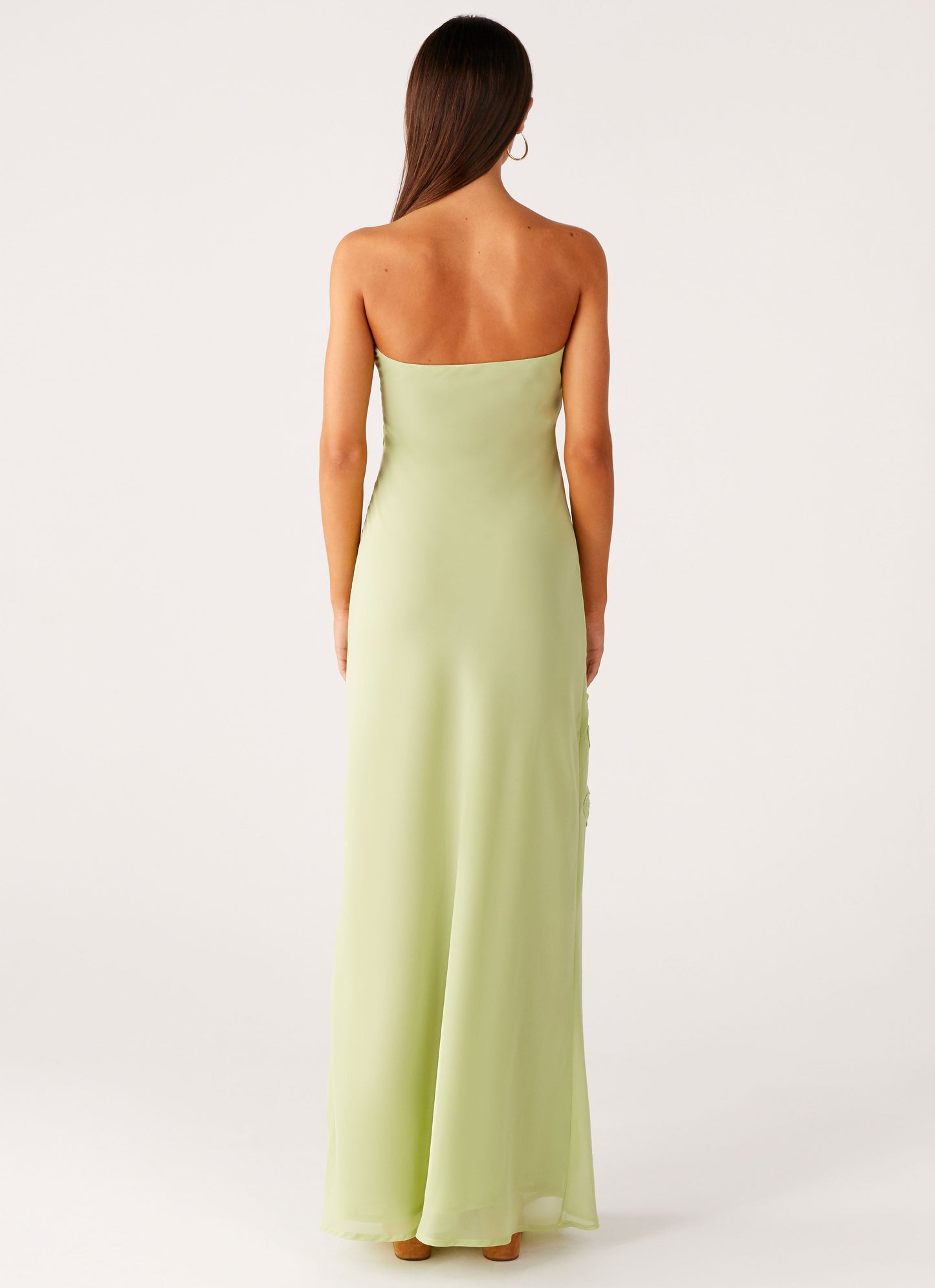 Sassafras Beaded Flower Strapless Maxi Dress - Lime