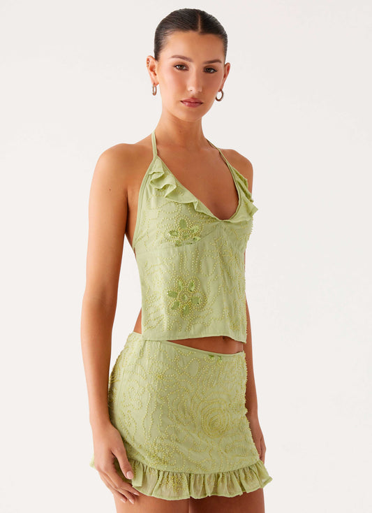 Savoir Beaded Halter Top - Mint