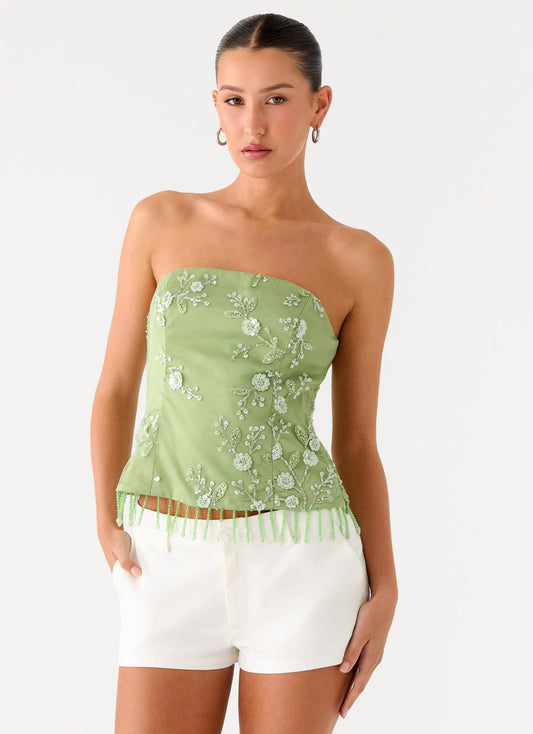 Sea Garden Beaded Strapless Top - Green