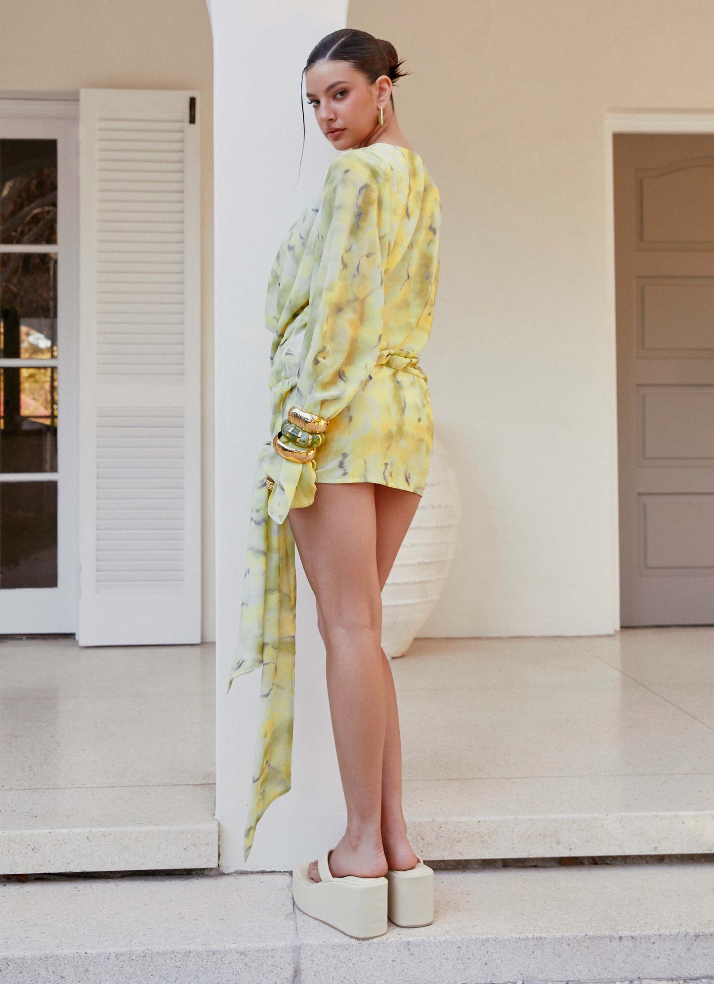 Sorrel Long Sleeve Mini Dress - Yellow Tie Dye