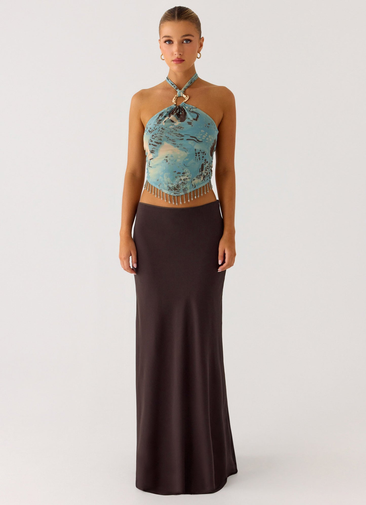 Star Girl Chiffon Maxi Skirt - Cool Chocolate