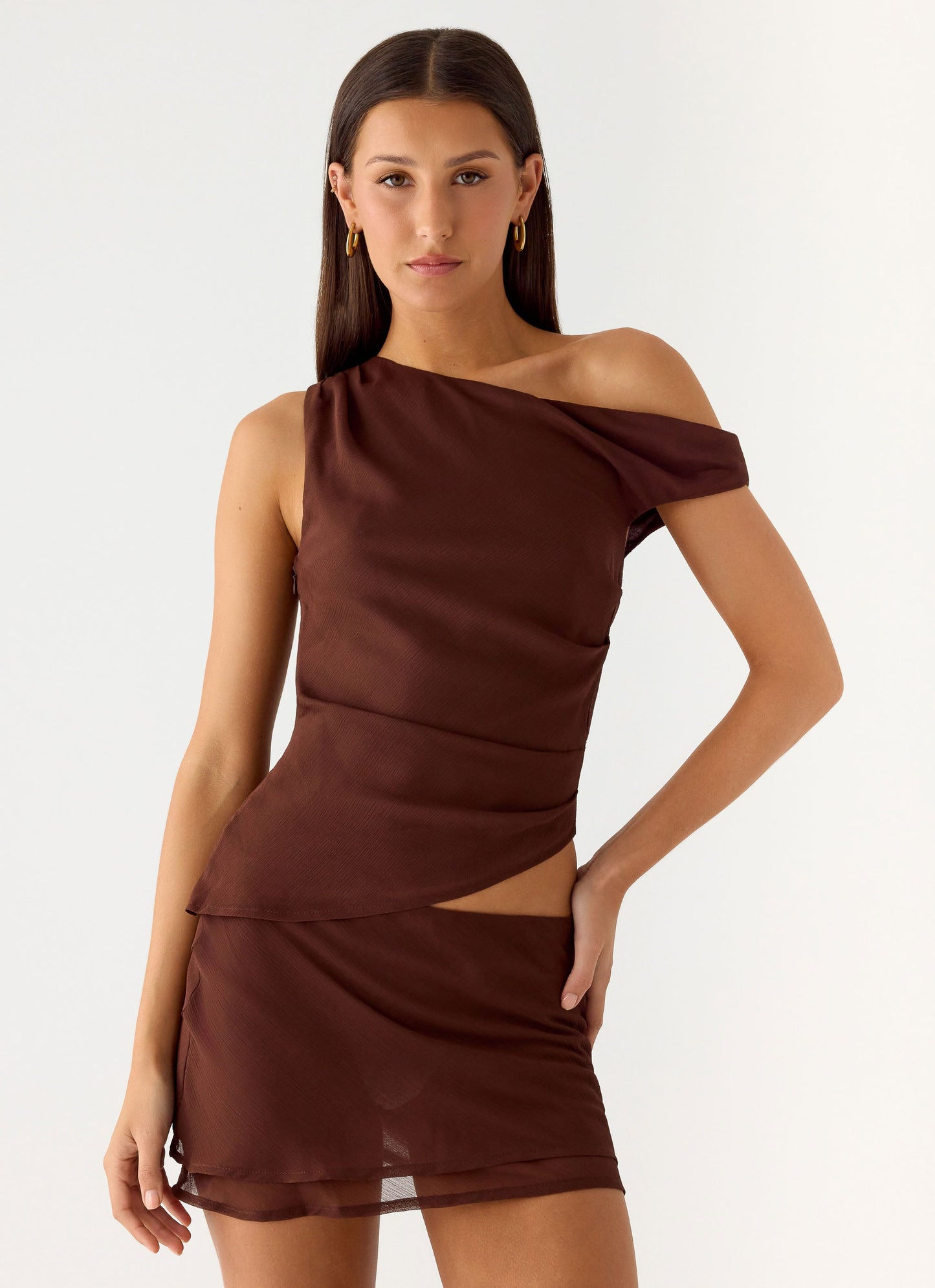 Stereotype One Shoulder Top - Chocolate