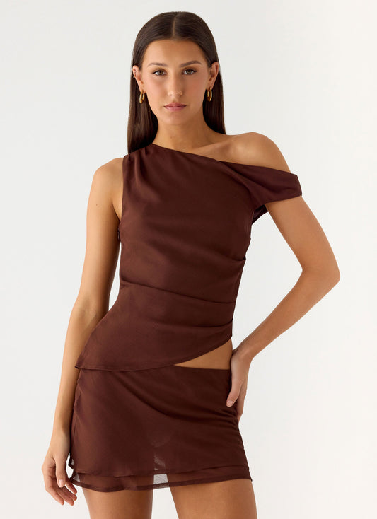 Stereotype One Shoulder Top - Chocolate