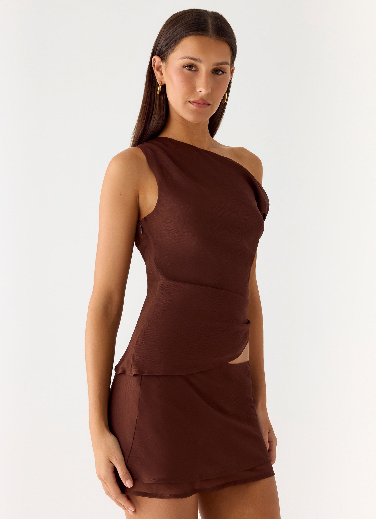 Stereotype One Shoulder Top - Chocolate