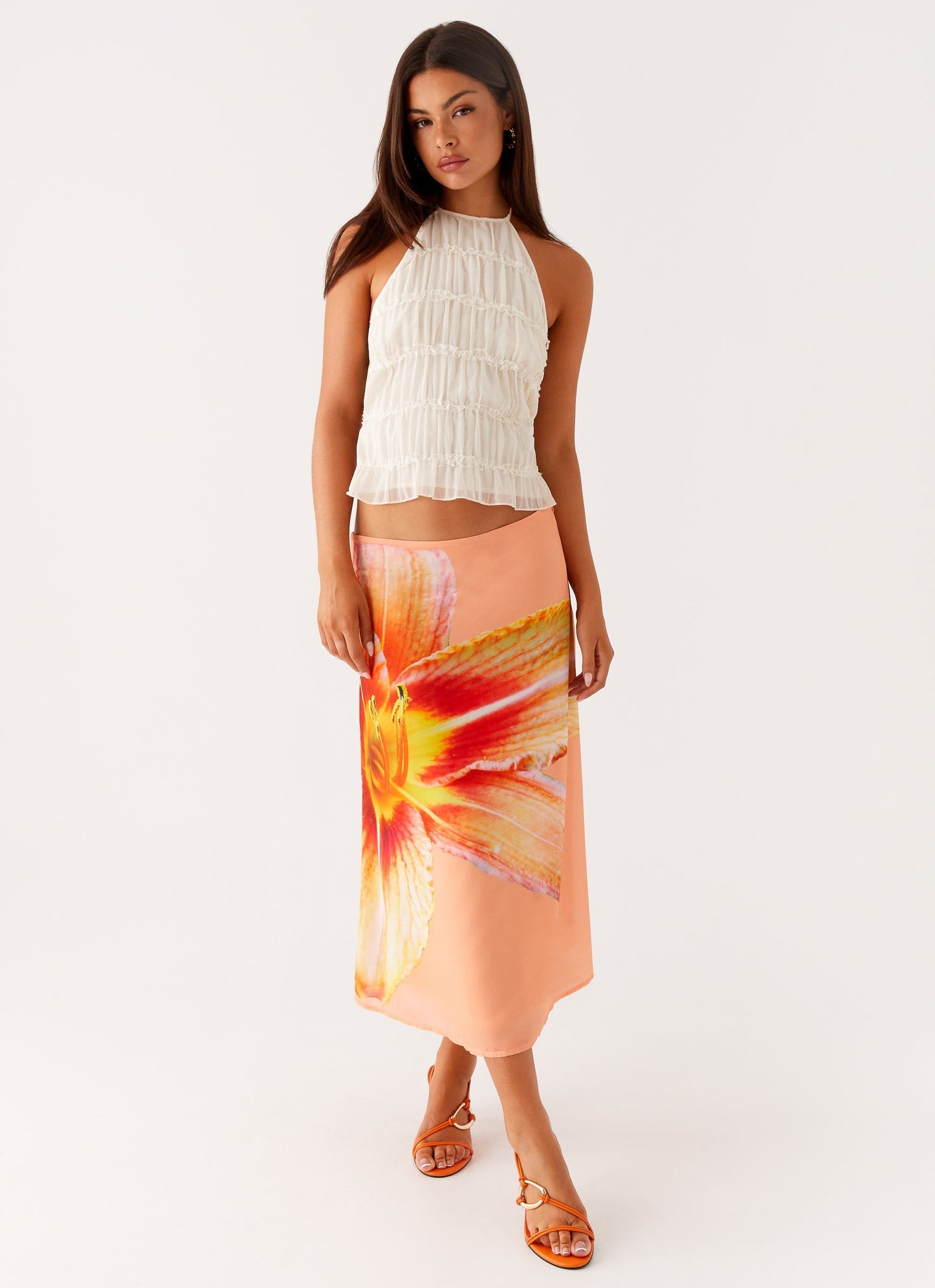 Summertime Midi Skirt - Orange Floral