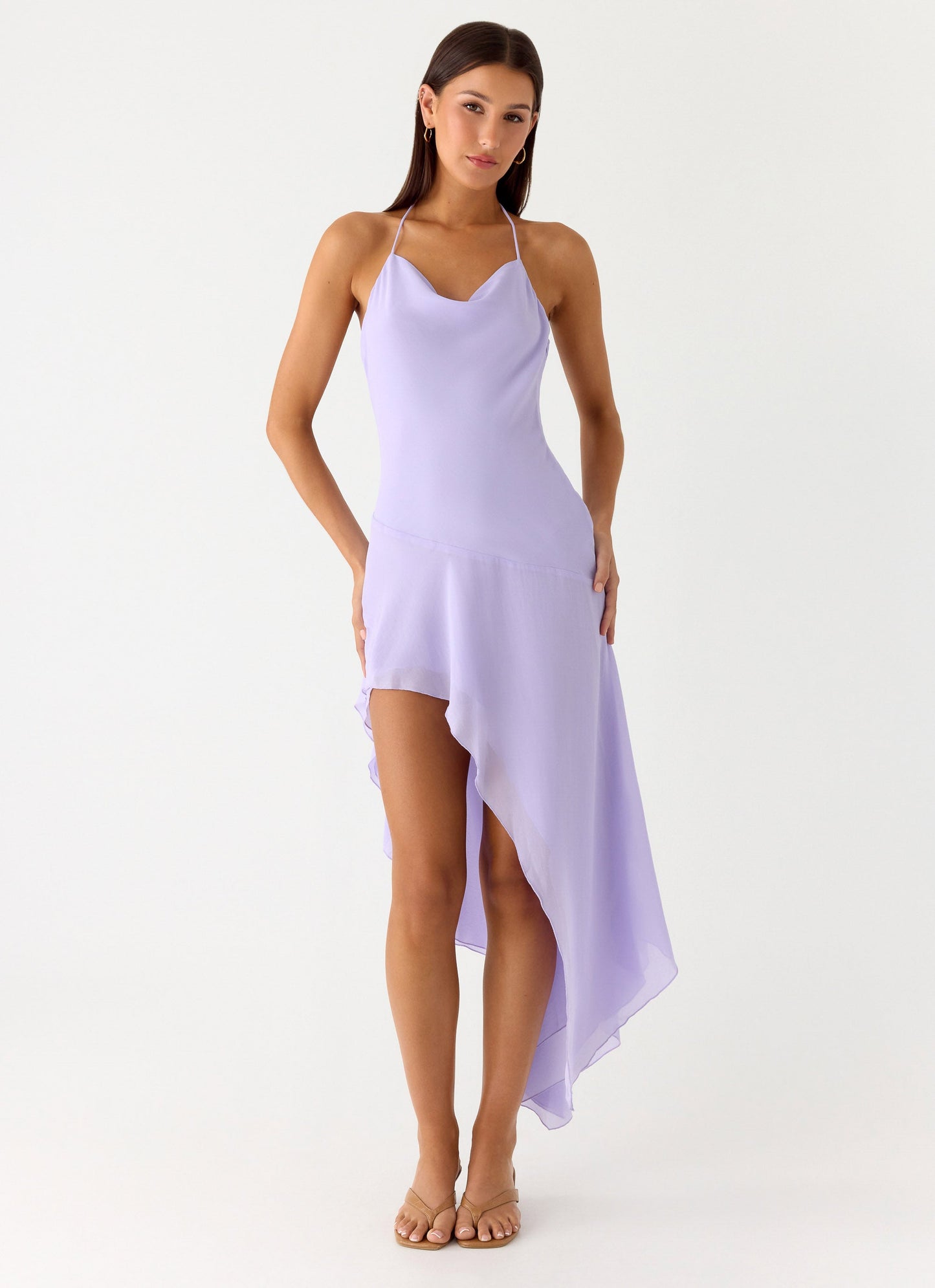 Sunmi Asymmetric Cowl Midi Dress - Lavender