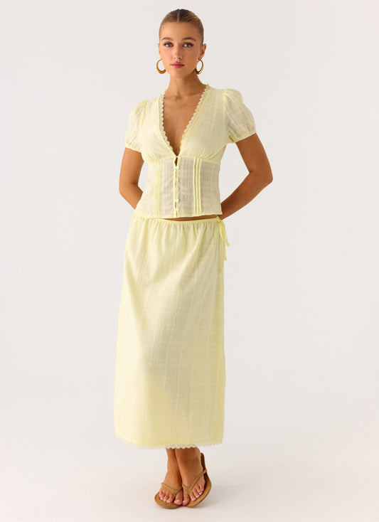 Sweet Lullaby Midi Skirt - Lemon Yellow