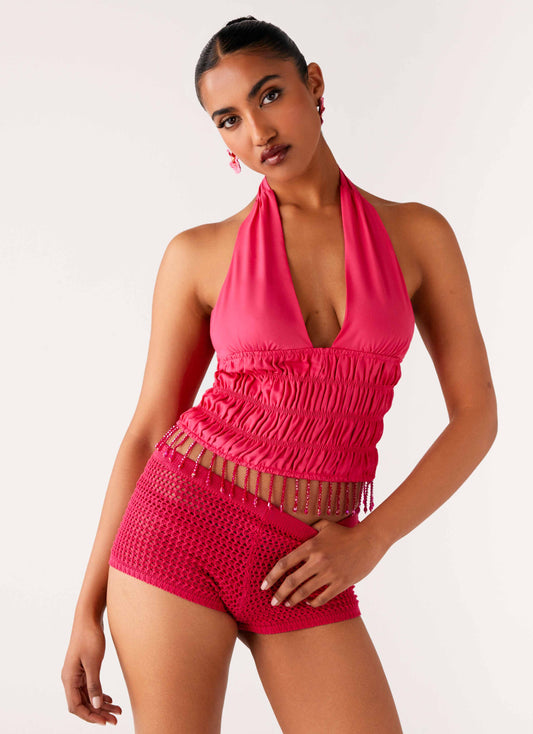 Teuila Beaded Top - Fuchsia