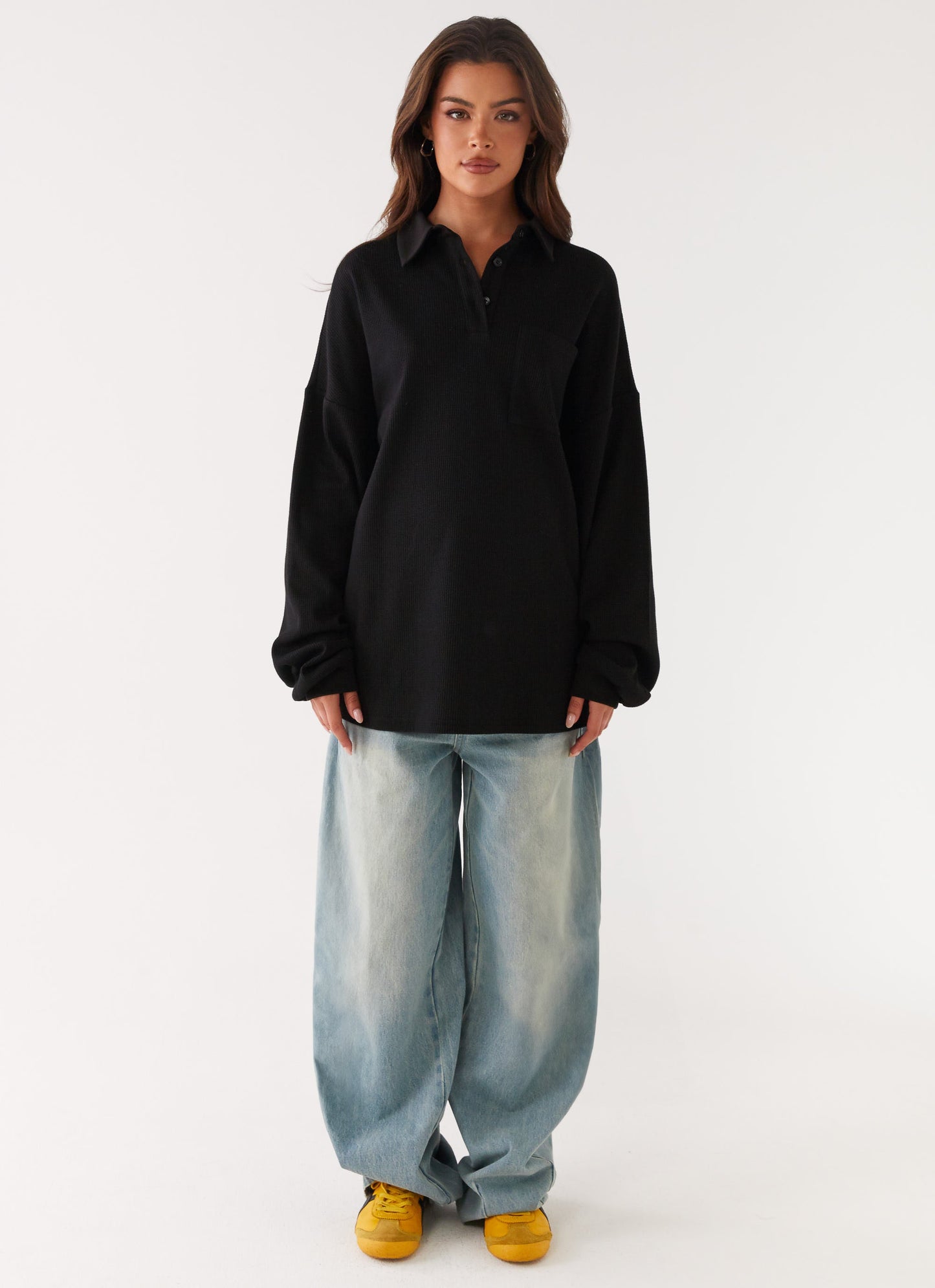 Torrie Oversized Polo Top - Black