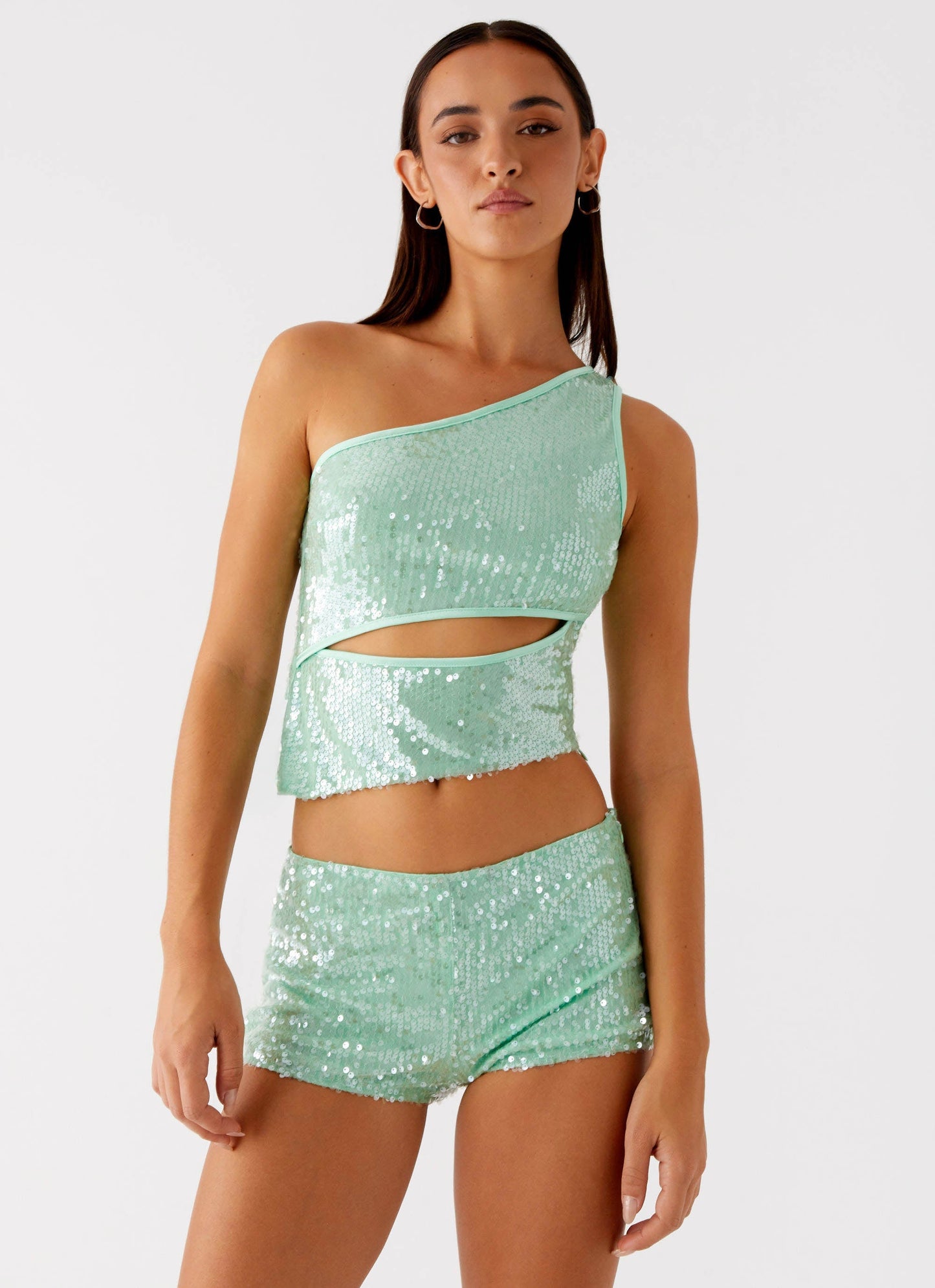 Travis Sequin Mini Shorts - Sage