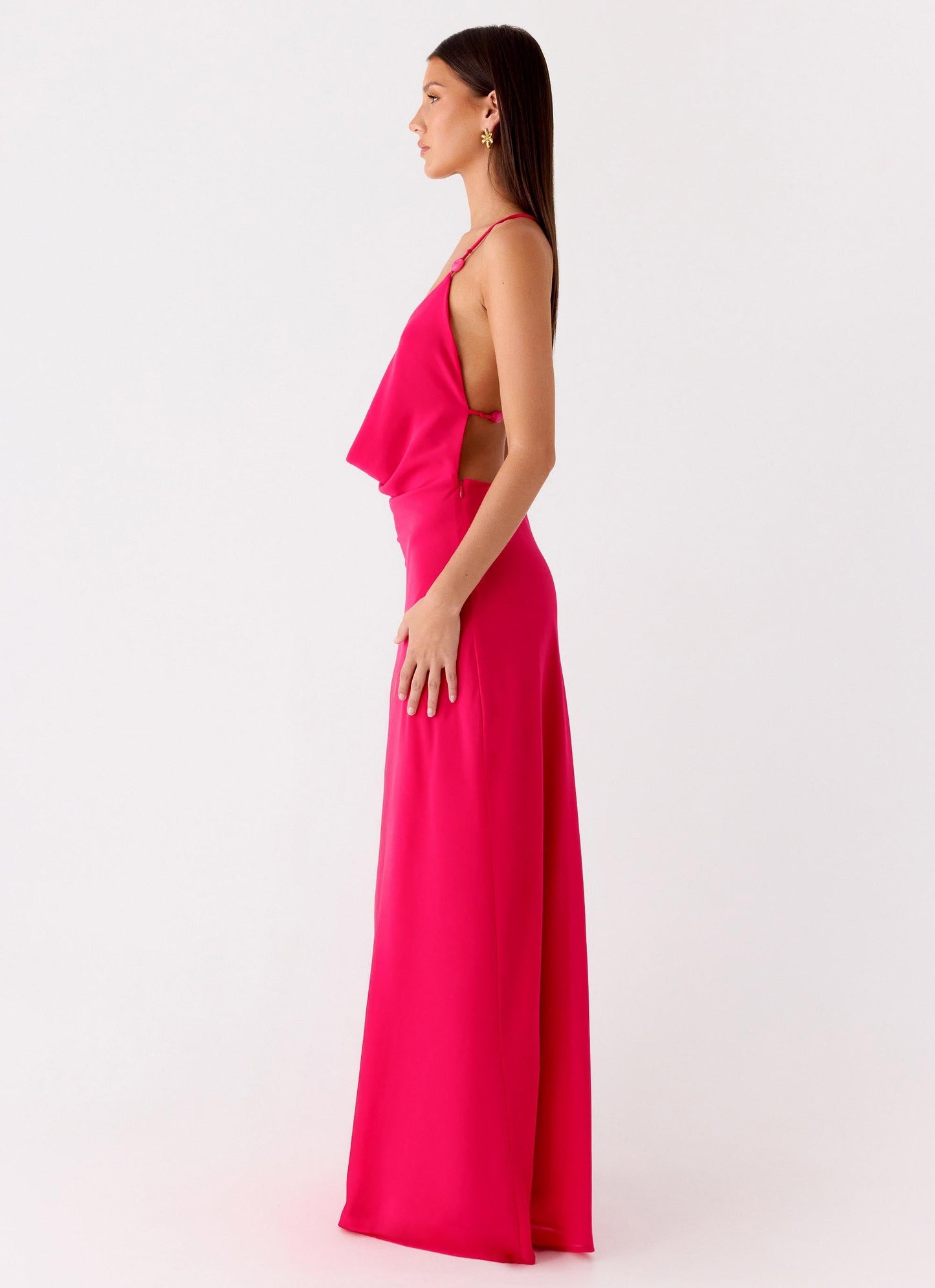 Tropic Muse Beaded Cowl Maxi Dress - Fuchsia