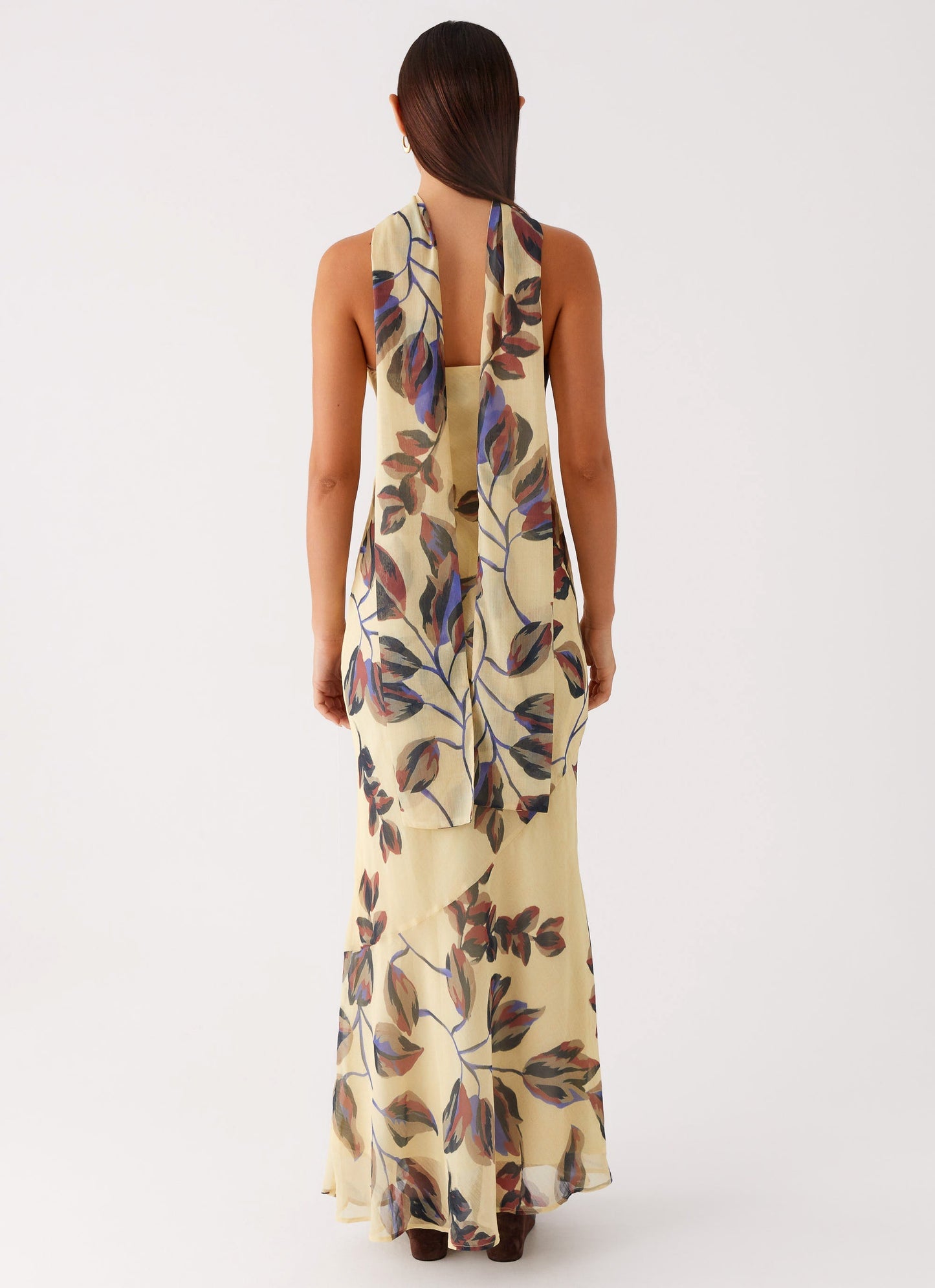 Under The Pagoda Maxi Dress - Buttercream Leaf Print