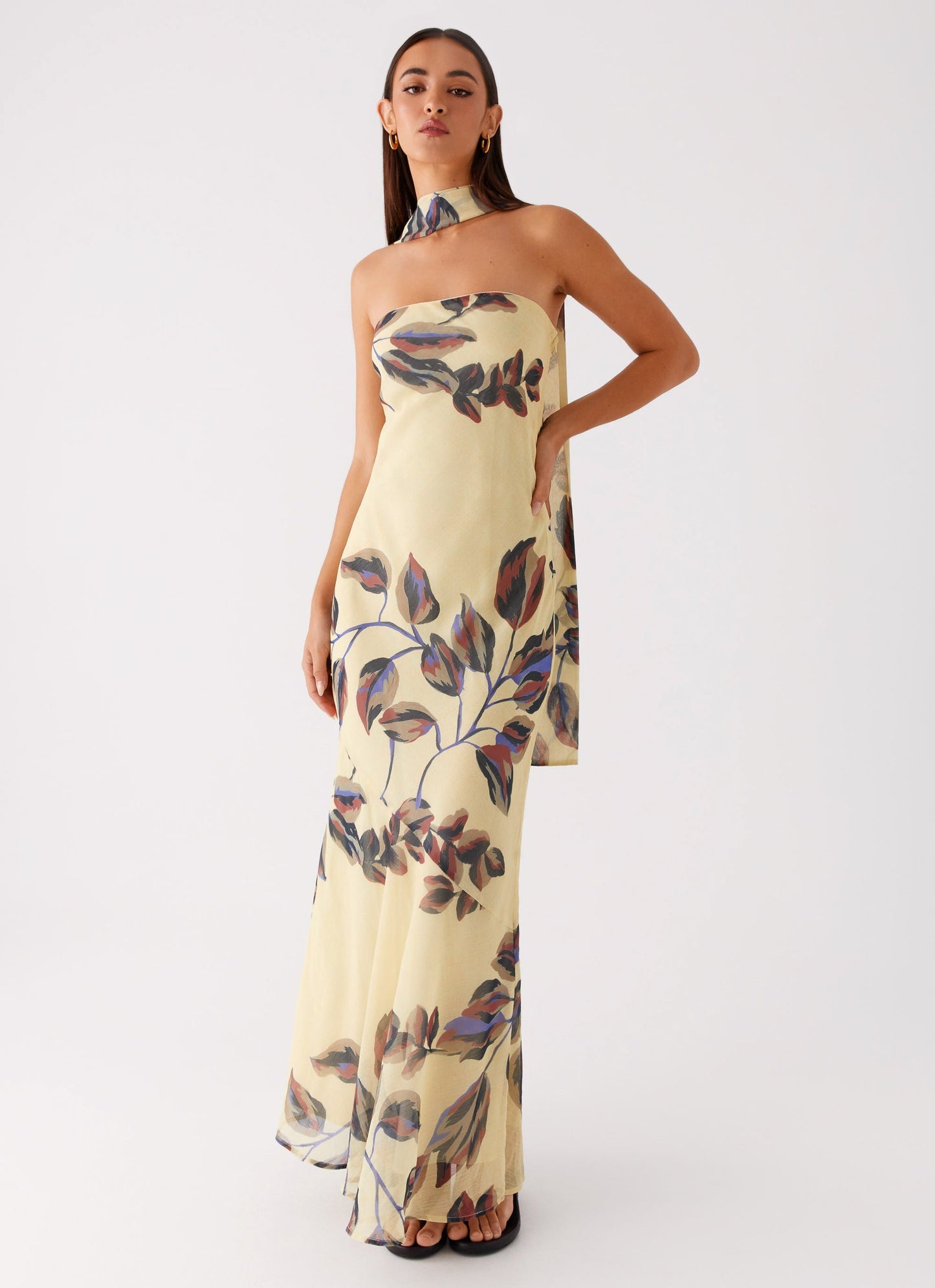 Under The Pagoda Maxi Dress - Buttercream Leaf Print
