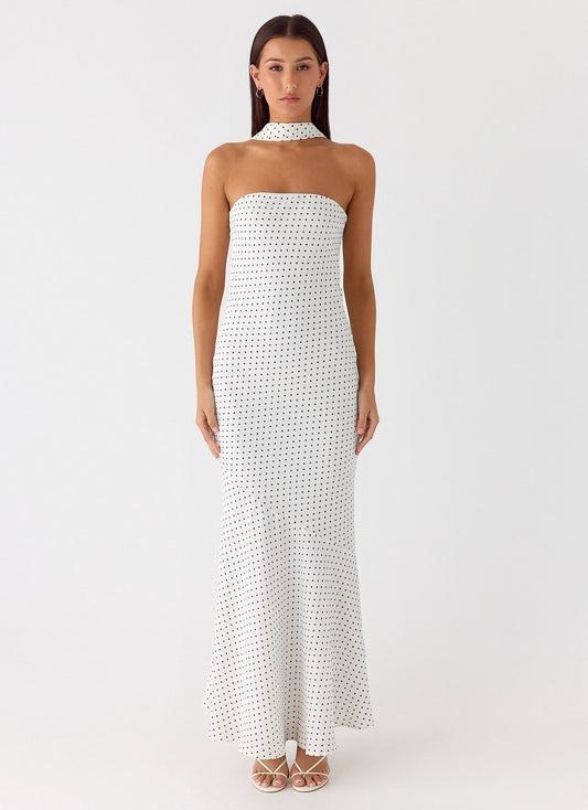 Under The Pagoda Maxi Dress - White Polkadot