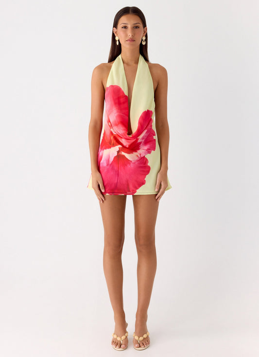 Varindra Cowl Mini Dress - Yellow Floral Spritz