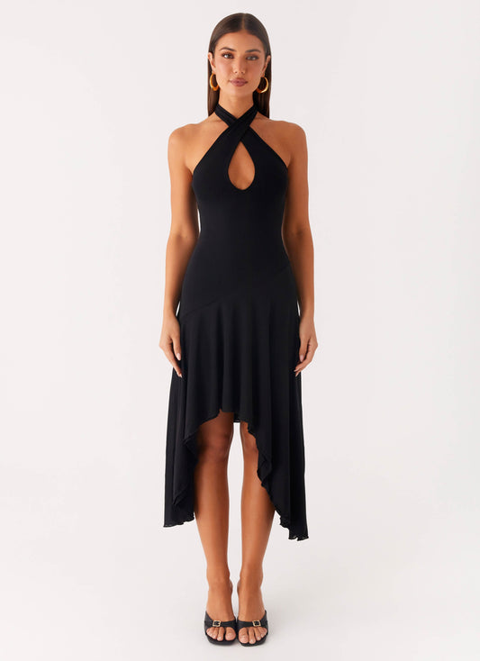Velvet Sky Midi Dress - Black