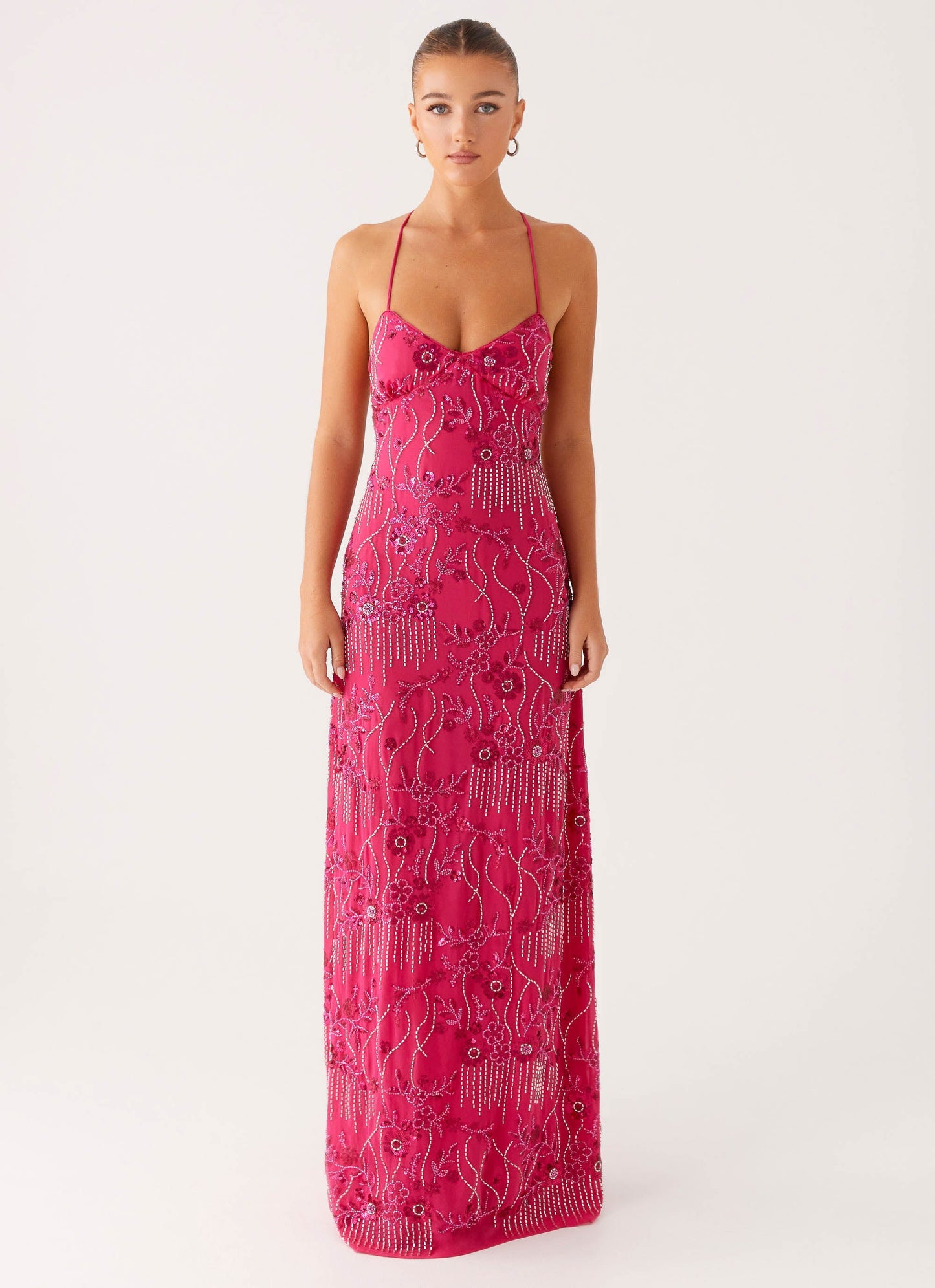 Vietta Sequin Cami Maxi Dress - Fuchsia