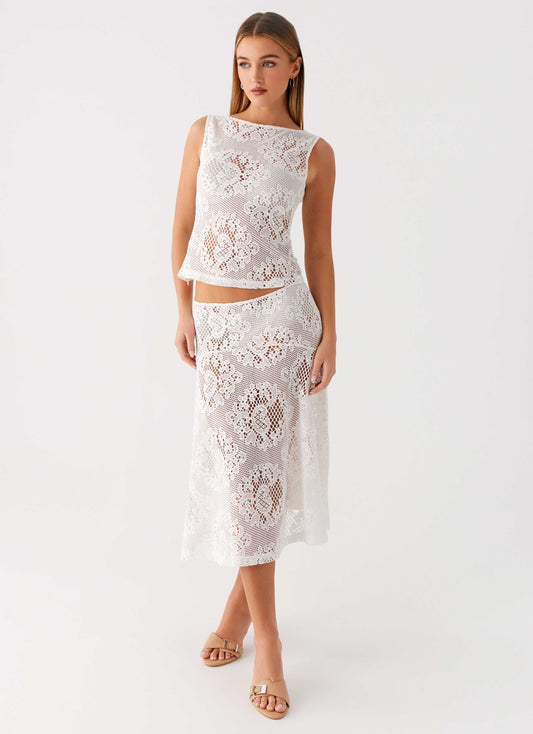 Virelle Lace Midi Skirt - Ivory