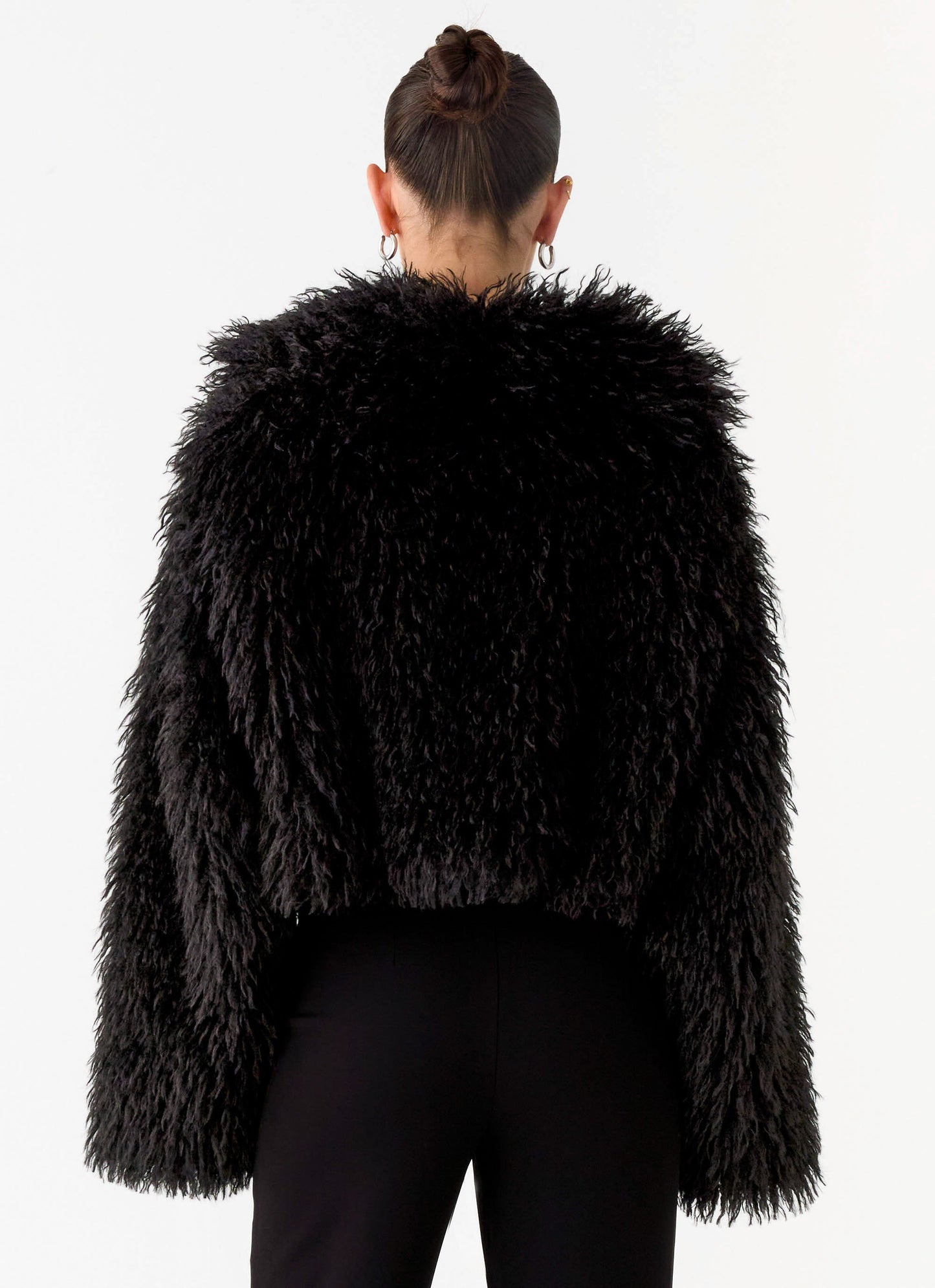 Virginia Cropped Faux Fur Jacket - Black