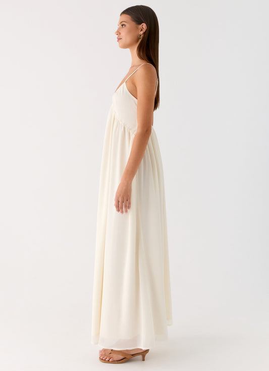 Whisperlight Chiffon Scooped Neck Maxi Dress - White