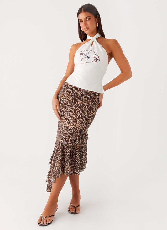 Wild Tide Midi Skirt - Cheetah