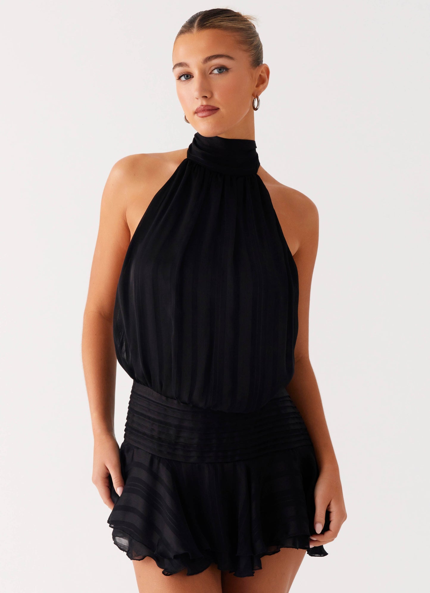 Willow Chiffon Mini Dress - Black