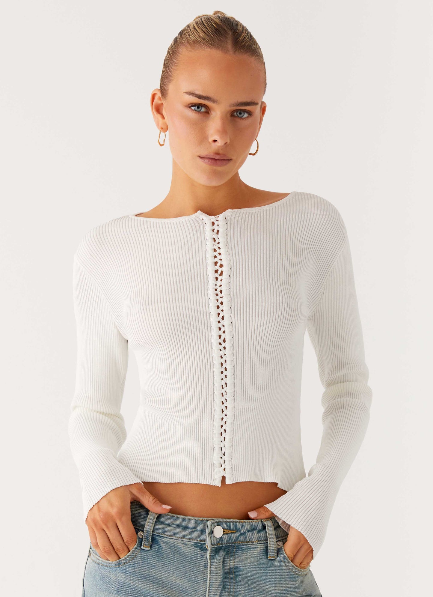 Wonderwall Lace Up Long Sleeve Top - White