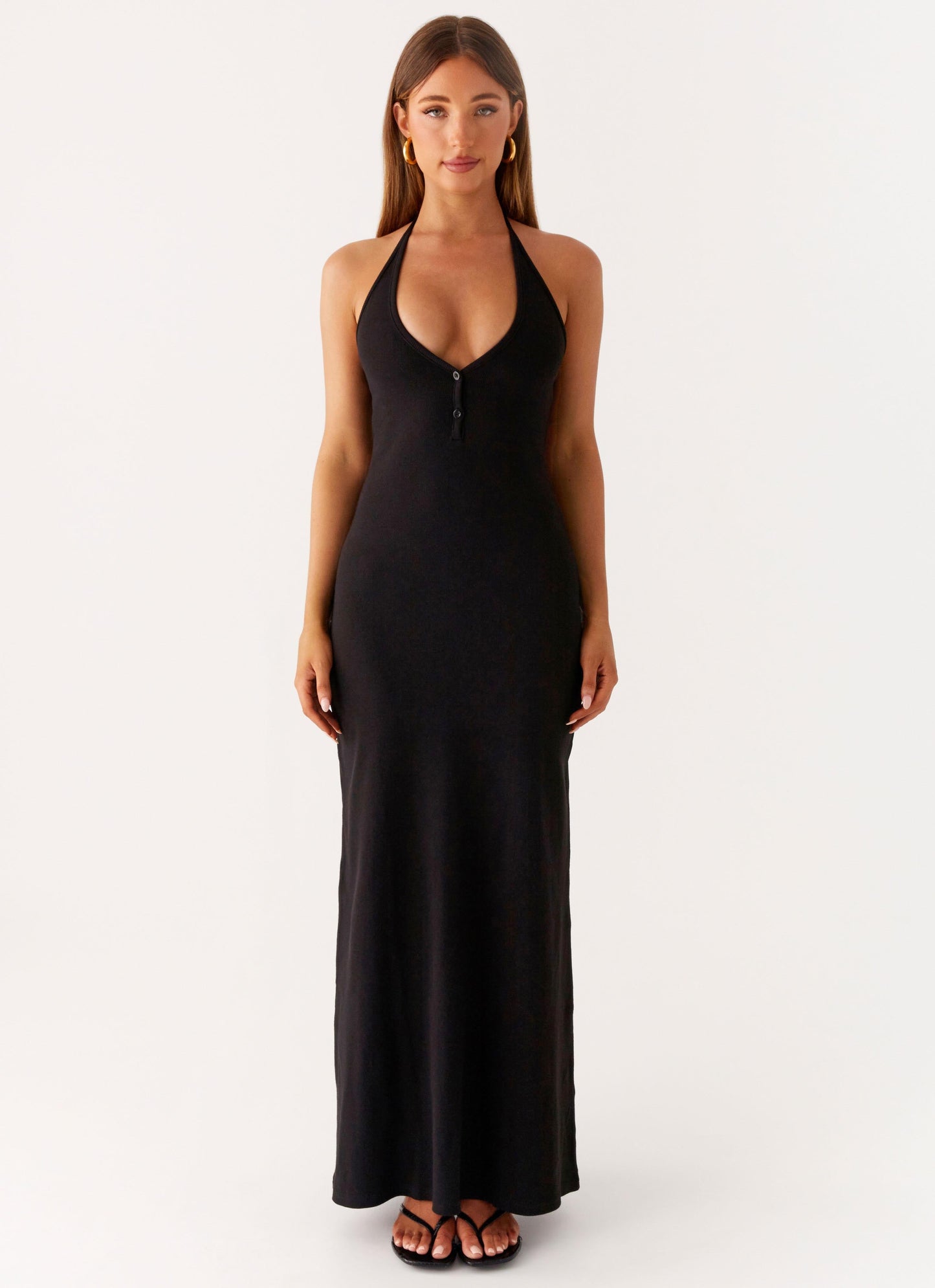 Yaselle Button Front Maxi Dress - Black
