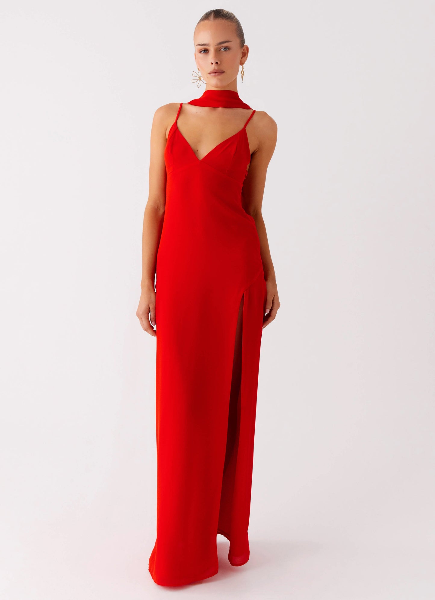 Yorke Scarf Maxi Dress - Raspberry Red
