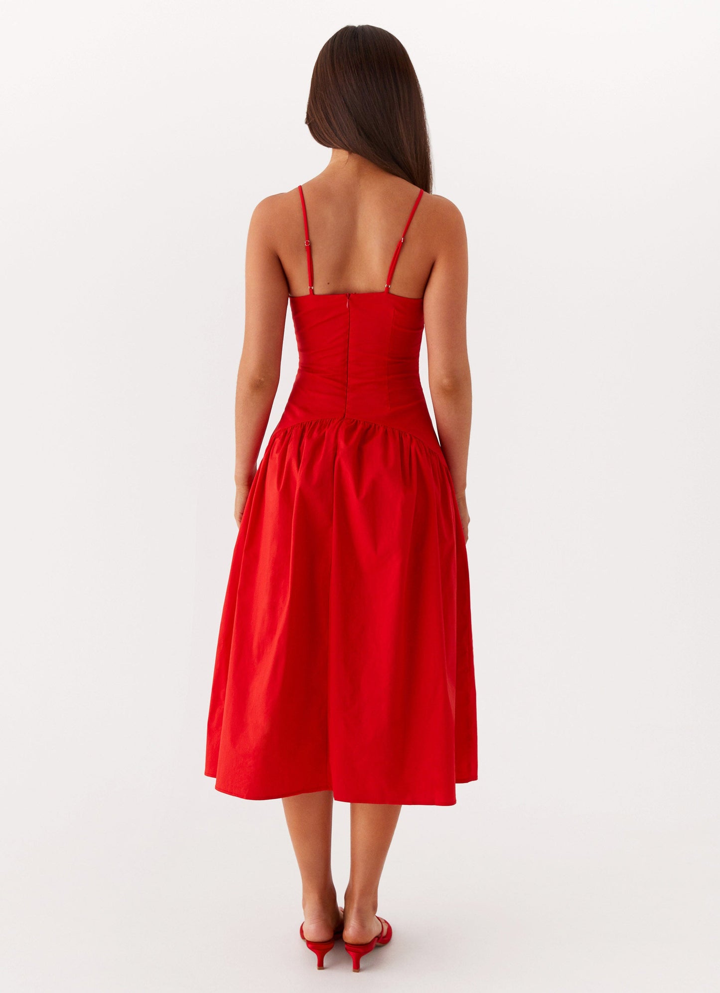 Yvette Corset Midi Dress - Red
