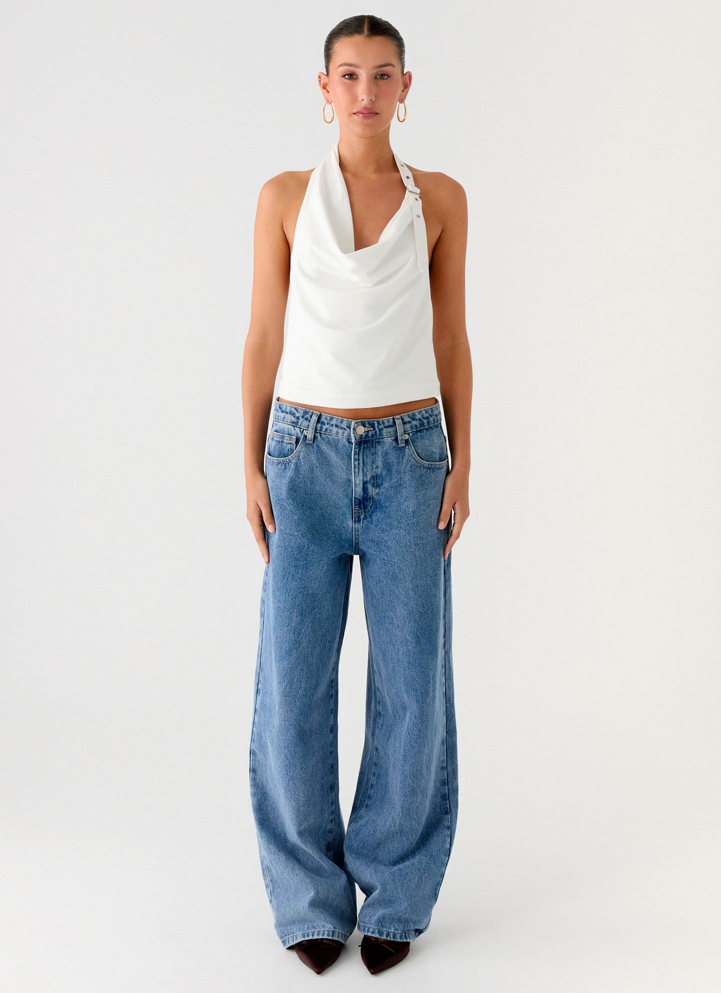 Zaylee Belt Cowl Top - White