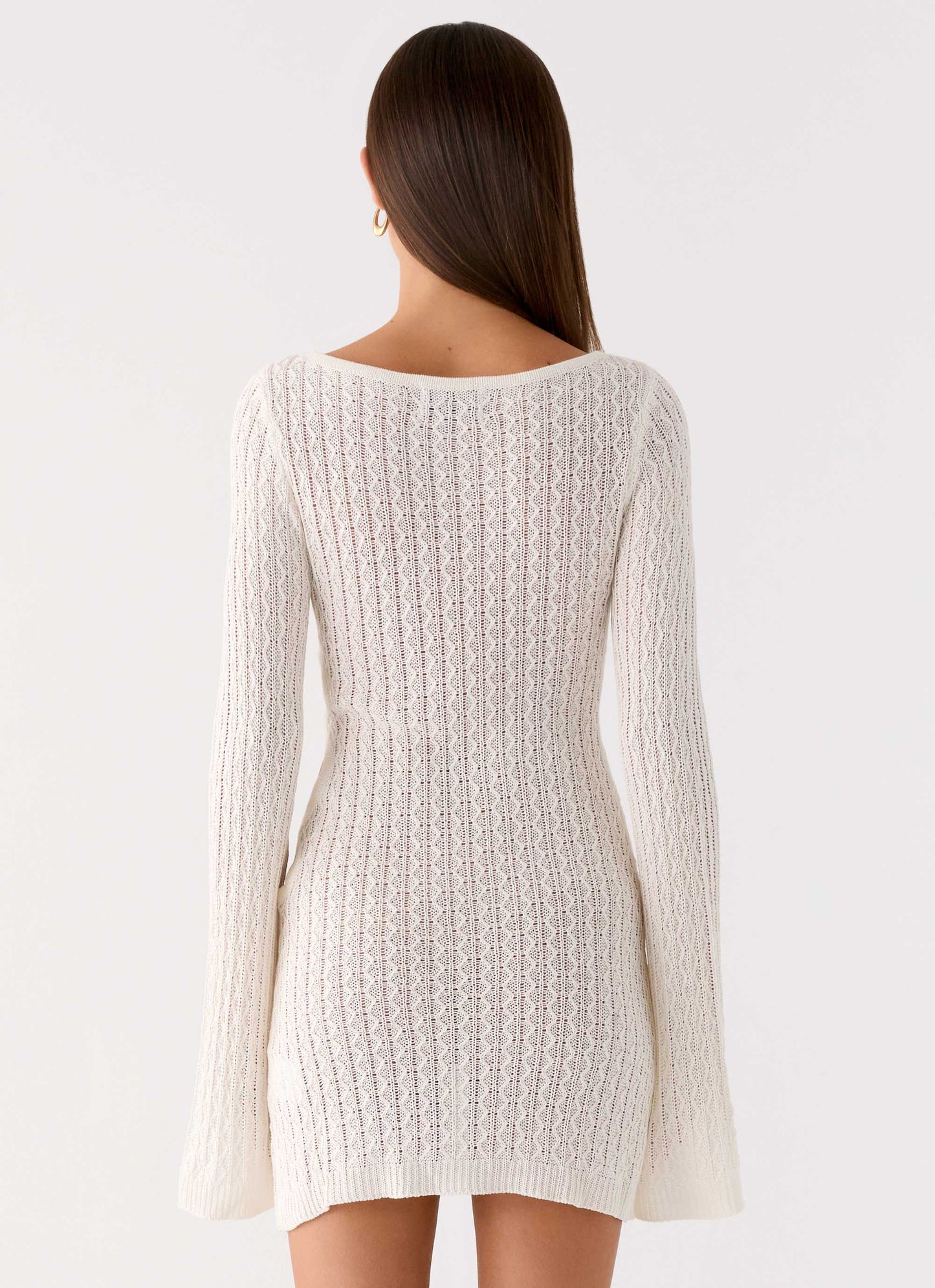 Zenzi Long Sleeve Crochet Mini Dress - White